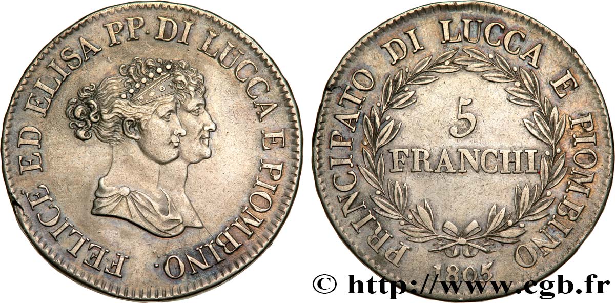 ITALIA - LUCCA E PIOMBINO 5 Franchi Élise et Félix Baciocchi 1805 Florence q.SPL/BB 
