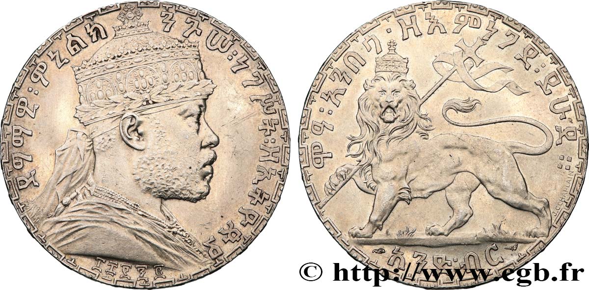 ETHIOPIA 1 Birr Menelik II EE1892 1899 Paris AU/AU 