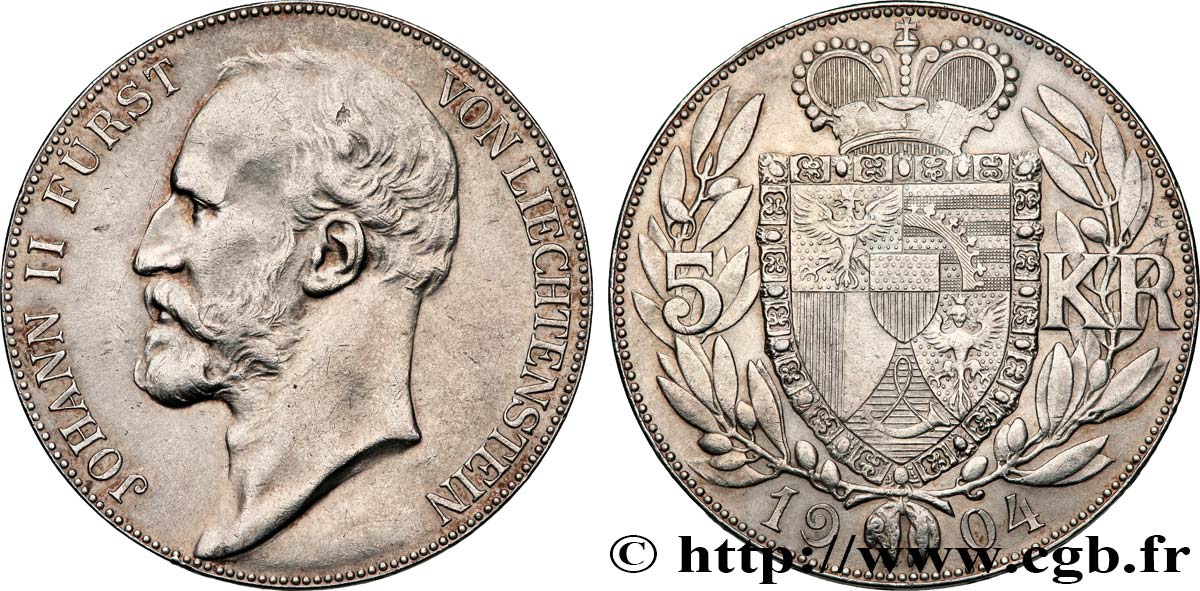 LIECHTENSTEIN 5 Kronen Jean II 1904 Berne AU 