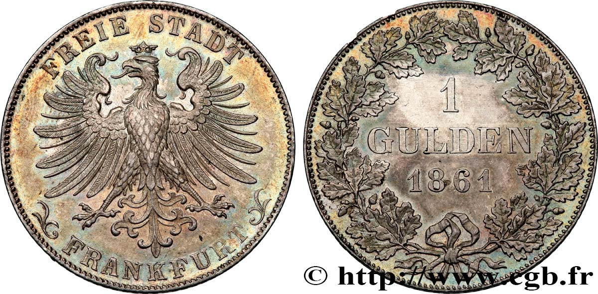 GERMANY - FRANKFURT FREE CITY 1 Gulden 1861 Francfort AU 
