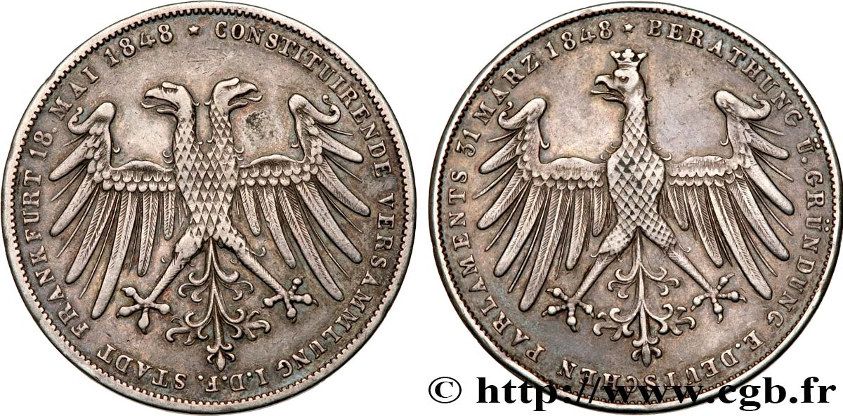 ALLEMAGNE - VILLE LIBRE DE FRANCFORT 2 Gulden 1848 Francfort TTB 