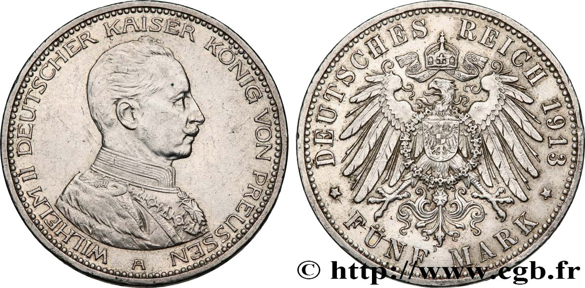 ALEMANIA - PRUSIA 5 Mark Guillaume II 1913 Berlin EBC 
