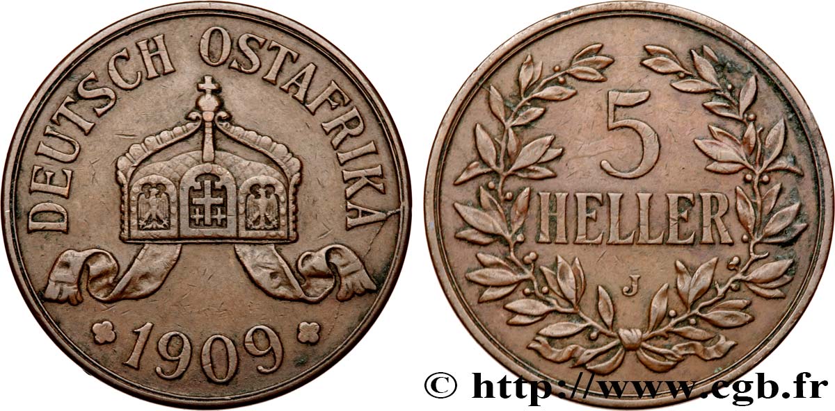 DEUTSCH-OSTAFRIKA 5 Heller Deutsch Ostafrica 1909 Hambourg - J SS 