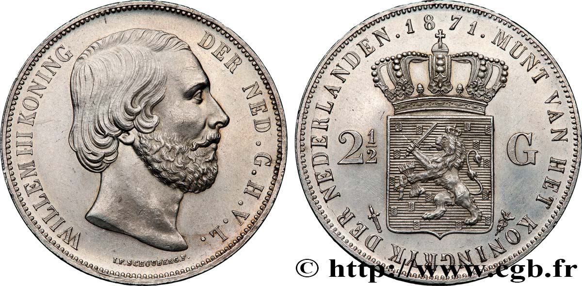 PAYS-BAS 2 1/2 Gulden Guillaume III 1871 Utrecht SUP 