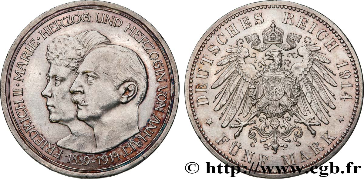 GERMANY - ANHALT 5 Mark Frédéric II et Marie 1914 Berlin AU 