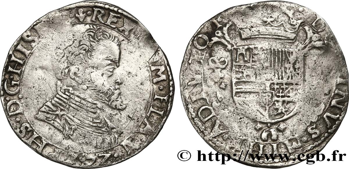 PAYS-BAS ESPAGNOLS - COMTÉ DE FLANDRE - PHILIPPE II D&nbsp;ESPAGNE 1/5 Daldre 1577 Bruges TB/TB 