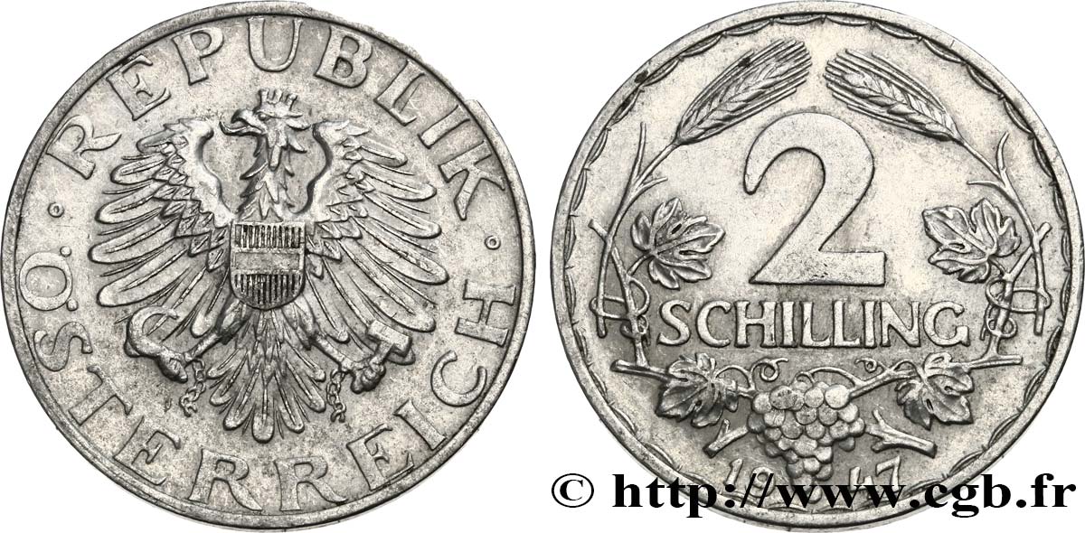 AUTRICHE 2 Schilling aigle 1947  SUP 