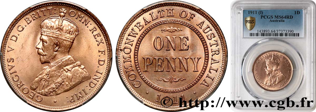 AUSTRALIE - GEORGES V 1 Penny 1911 Londres SC64 PCGS
