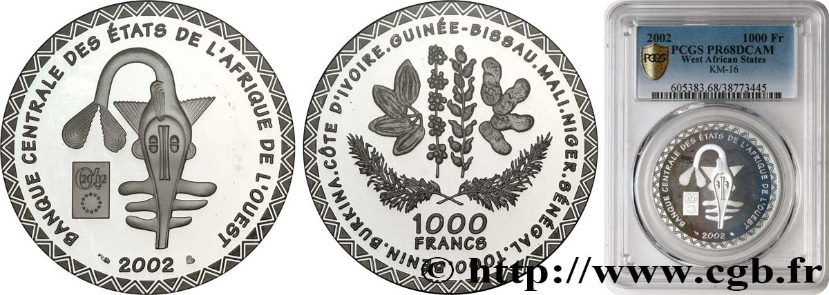 WESTAFRIKANISCHE LÄNDER 1000 Francs Proof 2002 Paris ST68 PCGS