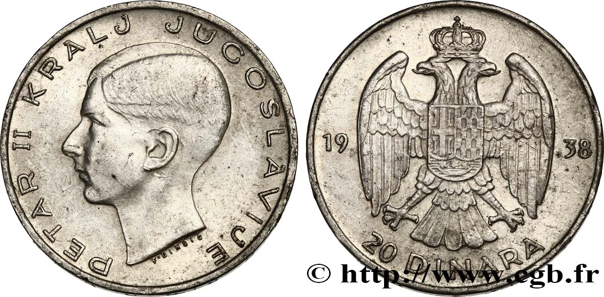 YOUGOSLAVIE 20 Dinara Pierre II 1938  SUP 