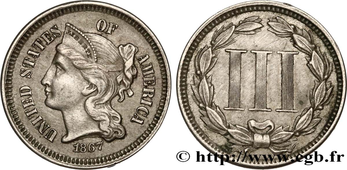 STATI UNITI D AMERICA 3 Cents 1867 Philadelphie BB 