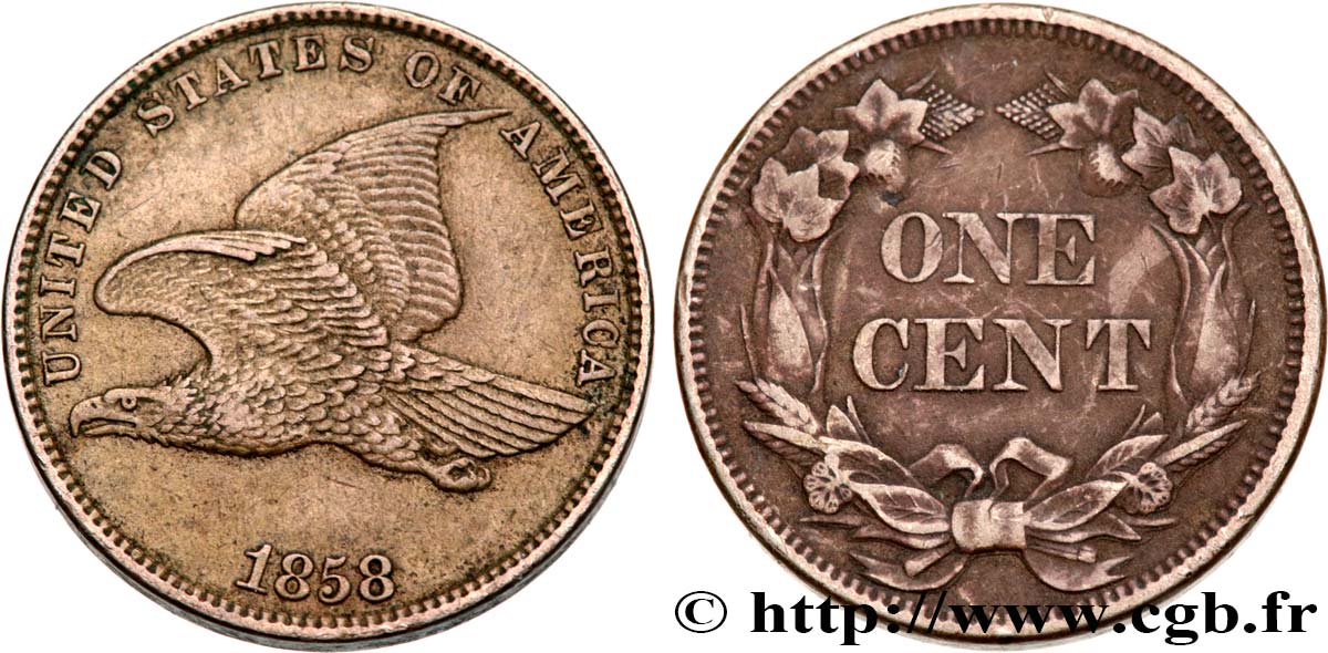 UNITED STATES OF AMERICA 1 Cent “Flying Eagle” variété à petites lettres 1858 Philadelphie AU/XF 