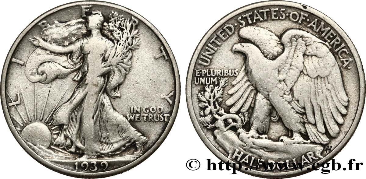 VEREINIGTE STAATEN VON AMERIKA 1/2 Dollar Walking Liberty 1939 Philadelphie S 