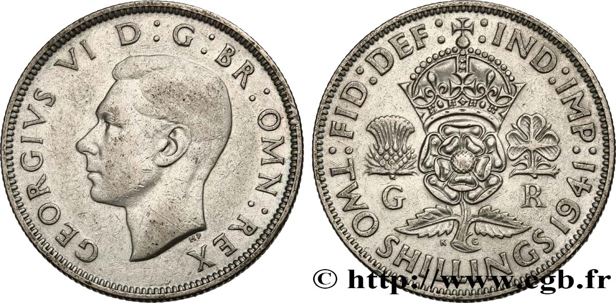 UNITED KINGDOM 1 Florin (2 Shillings) Georges VI 1941  VF 