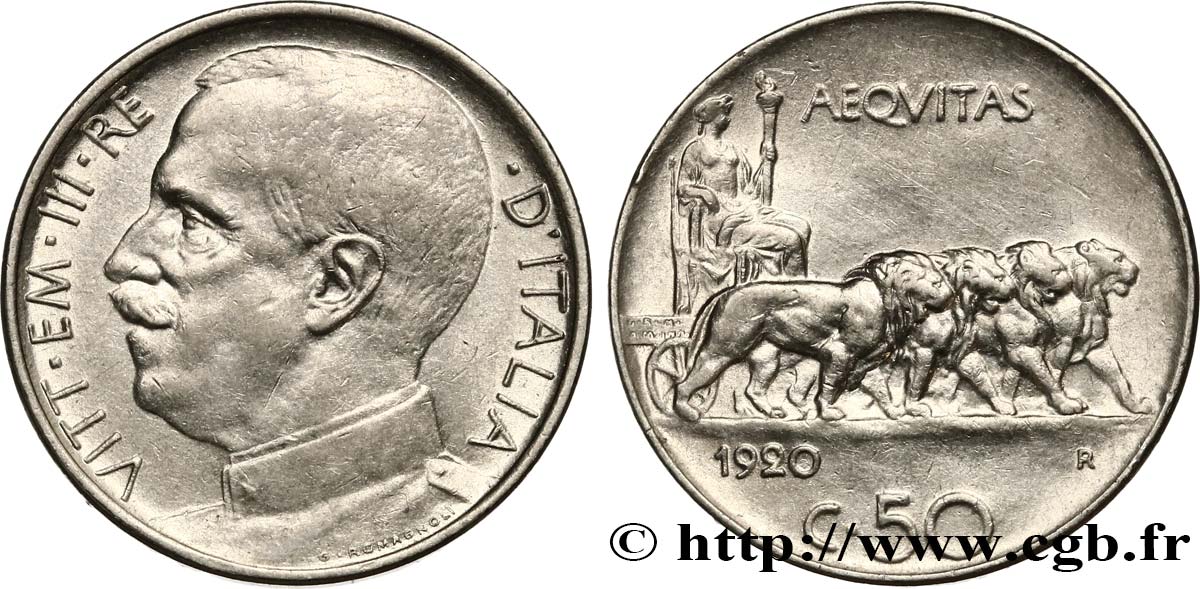 ITALIA 50 Centesimi  Victor Emmanuel III 1920 Rome - R q.SPL 