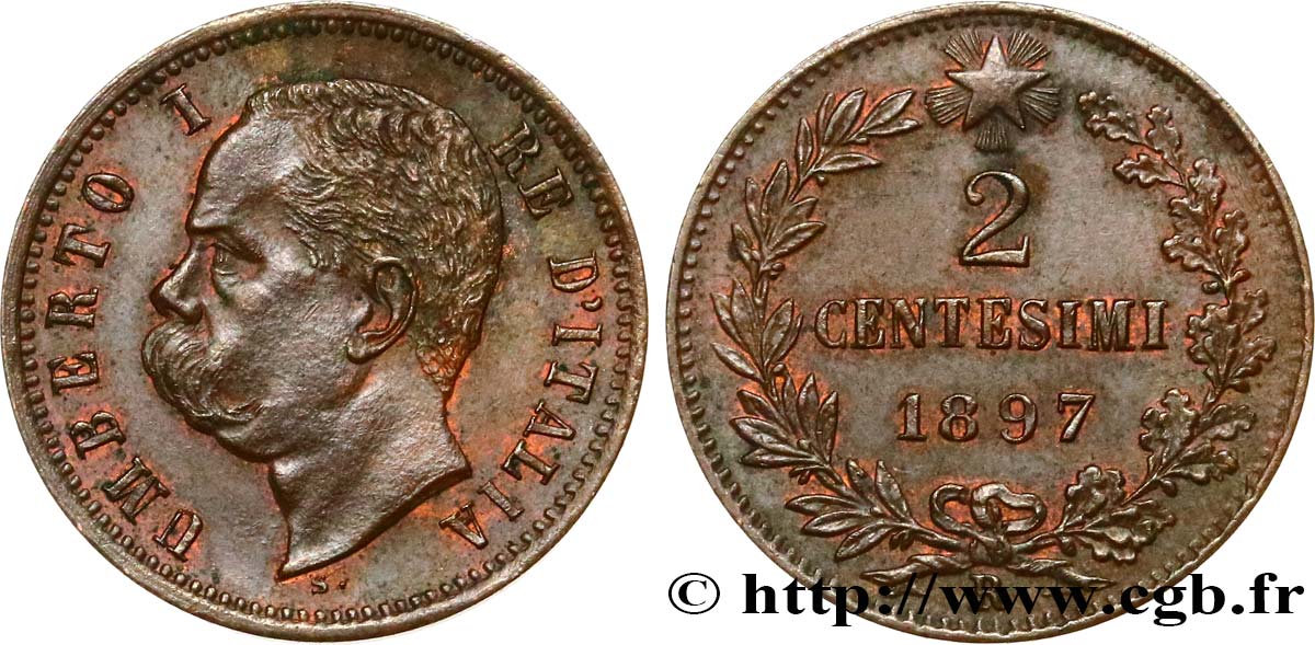 ITALY 2 Centesimi Humbert Ier 1897 Rome - R AU 