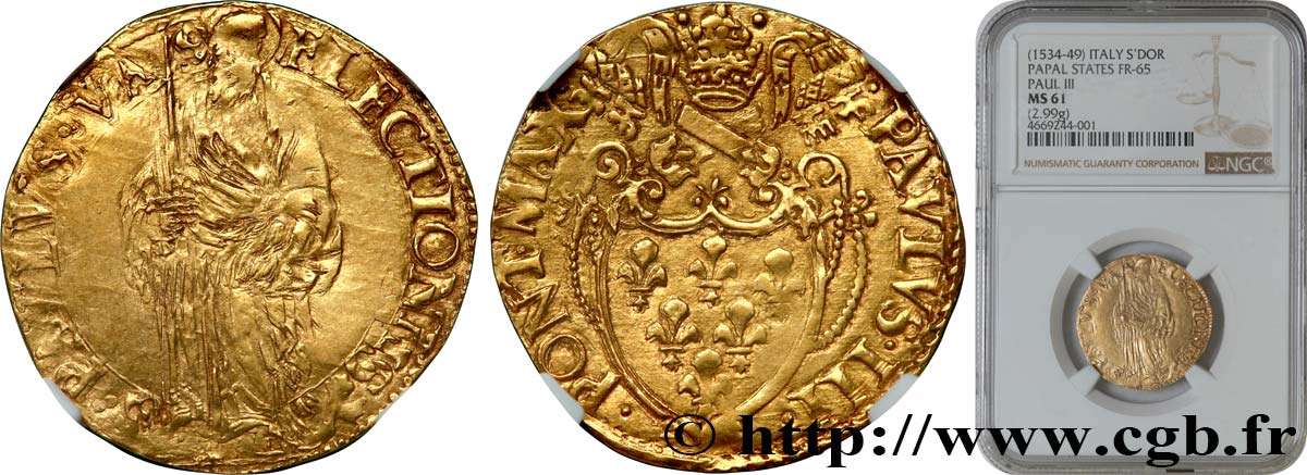 ITALIEN - KIRCHENSTAAT - PAUL III. (Alessandro Farnese) Écu d’or n.d. Rome VZ61 NGC