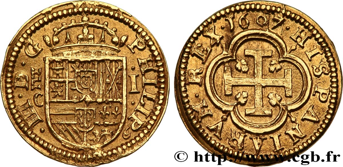 SPAIN - KINGDOM OF SPAIN - PHILIP III Escudo 1607 Ségovie AU 
