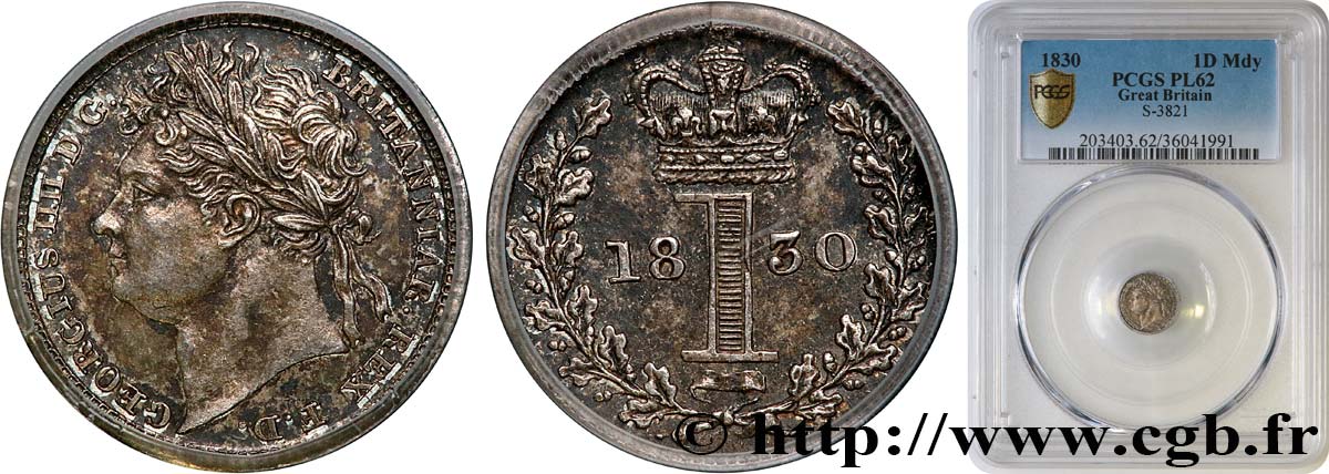 ROYAUME-UNI 1 Penny Georges IV tête laurée “Proof like” 1830  SUP62 
