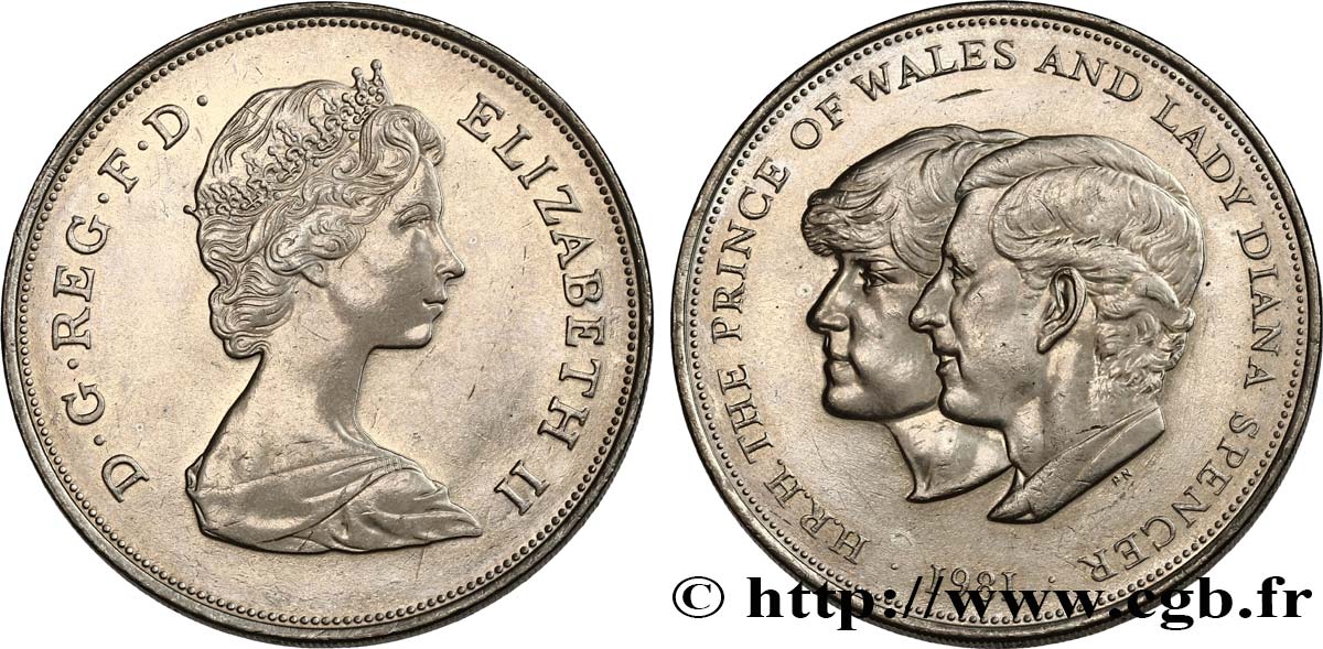 UNITED KINGDOM 25 New Pence (1 Crown) mariage du Prince de Galles et de Lady Diana Spencer 1981  AU 