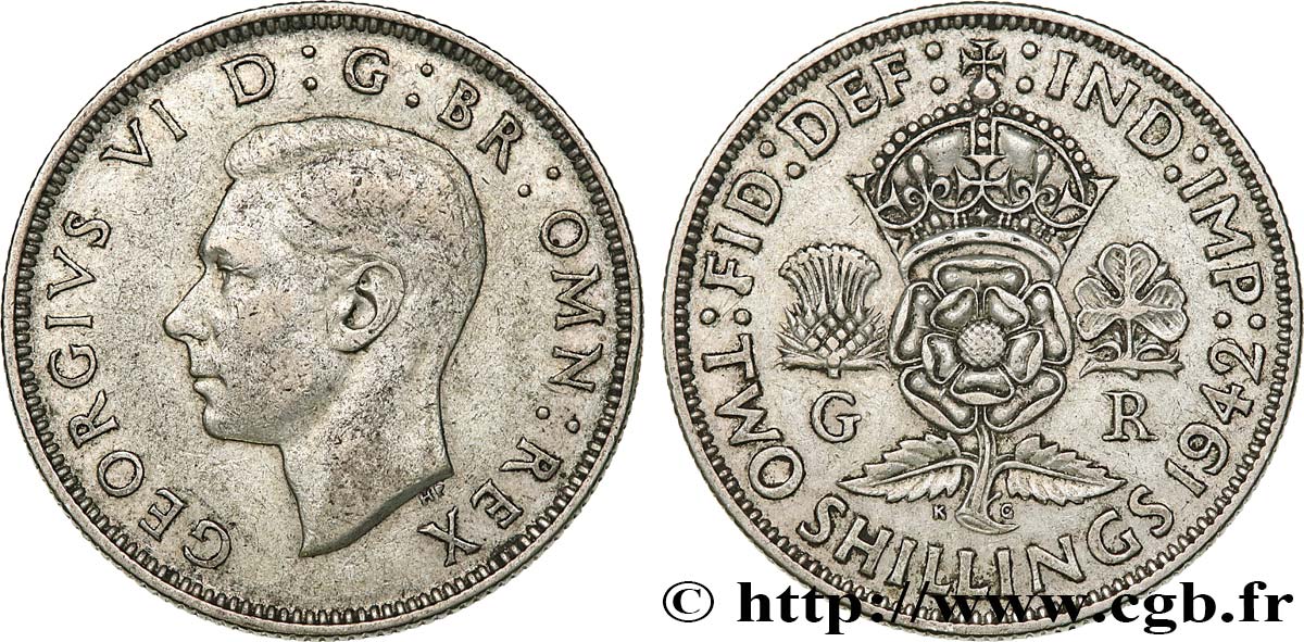 ROYAUME-UNI 1 Florin (2 Shillings) Georges VI 1942  TTB 