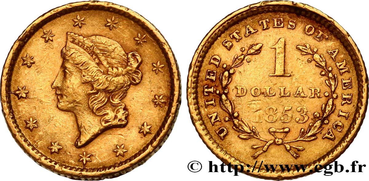 ÉTATS-UNIS D AMÉRIQUE 1 Dollar  Liberty head  1er type 1853 Philadelphie MBC 