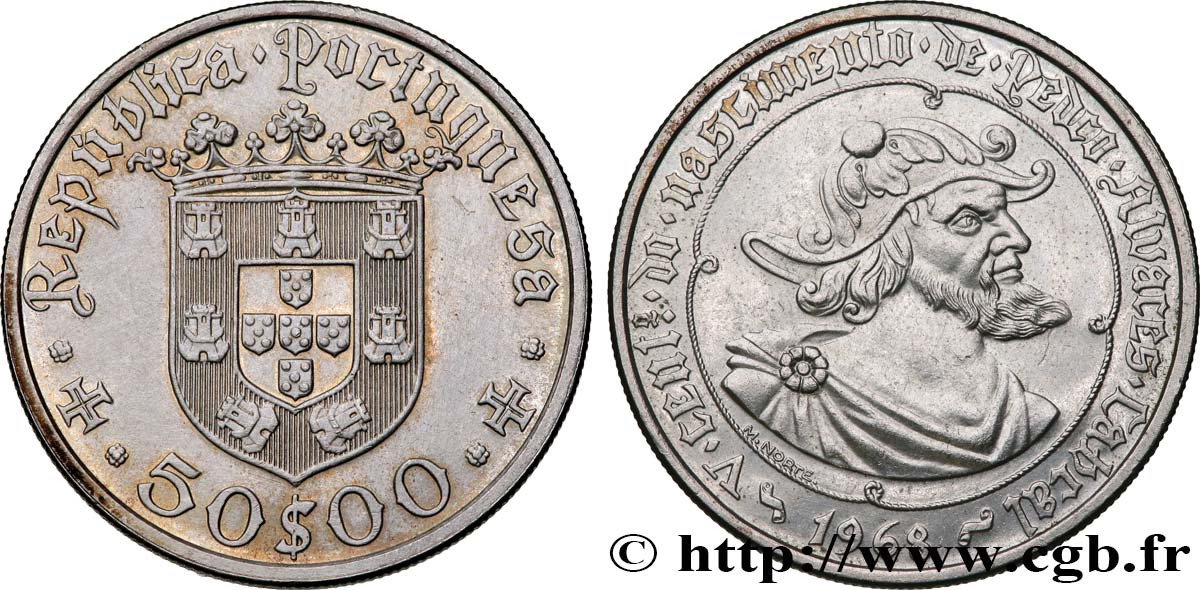 PORTUGAL 50 Escudos 500e anniversaire de la naissance de Pedro Alvares Cabral 1968  SC 