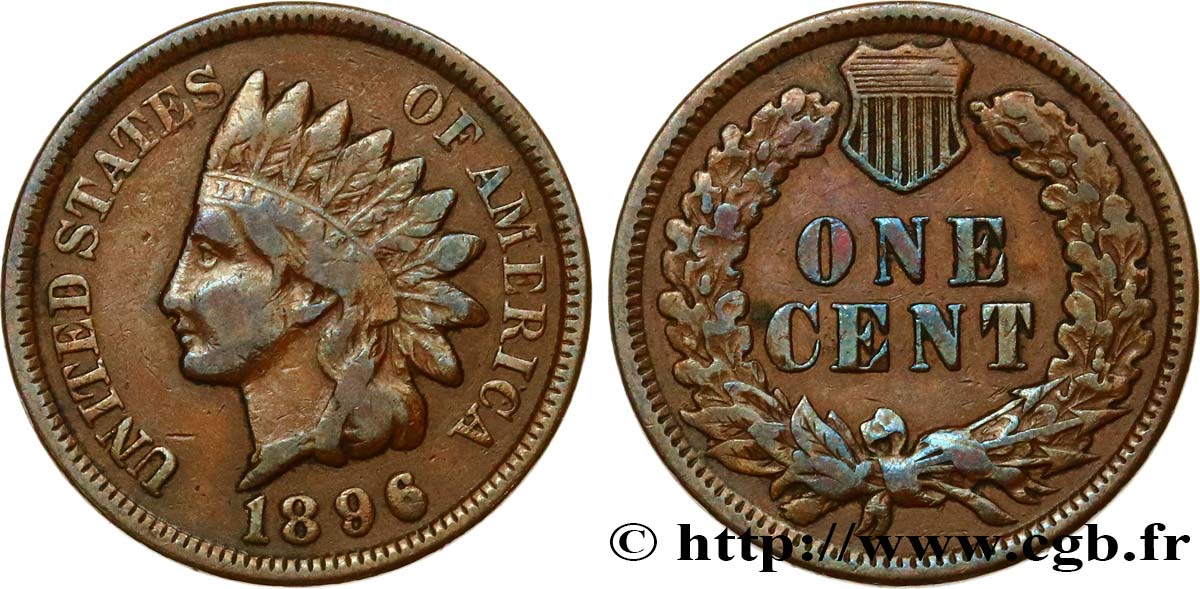 ÉTATS-UNIS D&nbsp;AMÉRIQUE 1 Cent tête d’indien, 3e type 1896 Philadelphie TB+ 