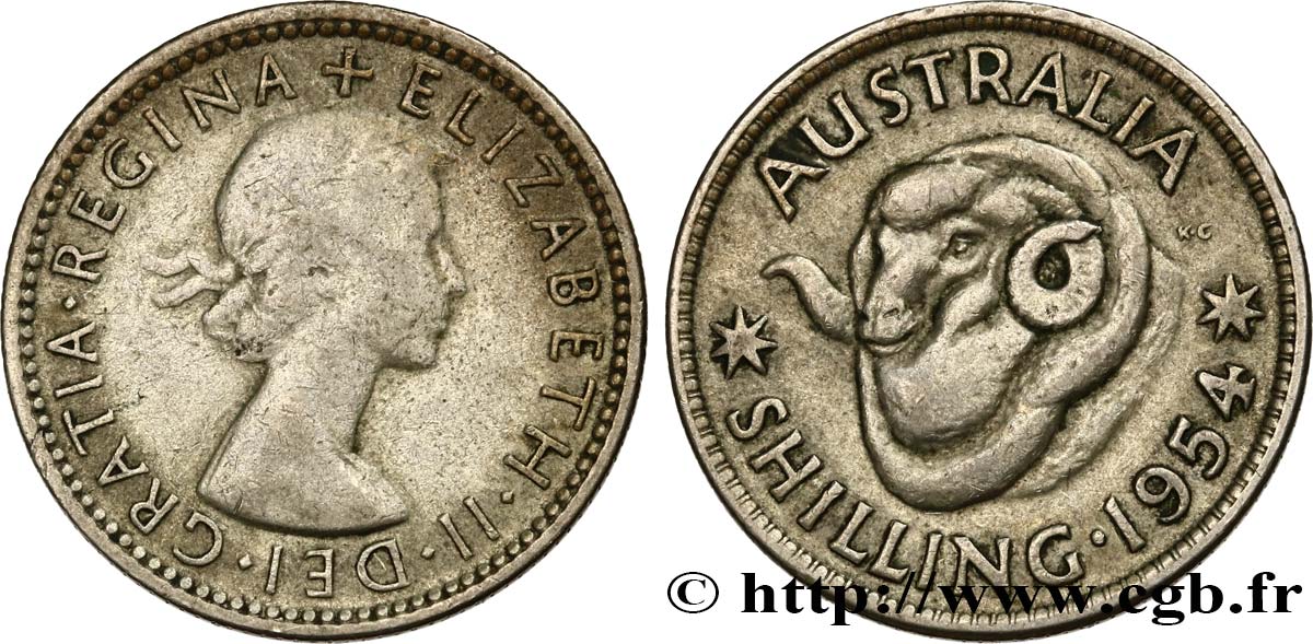 AUSTRALIA 1 Shilling Elisabeth II 1954 Melbourne XF 