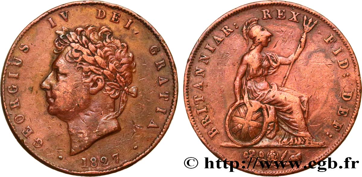 ROYAUME-UNI 1/2 Penny Georges IV 1827  TB 