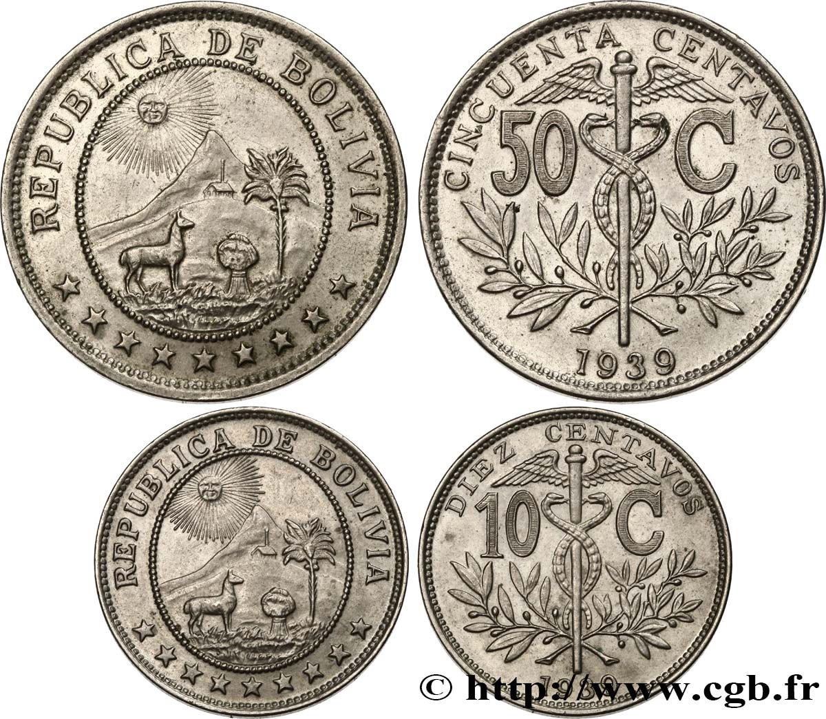 BOLIVIA Lot de 50 et 10 Centavos 1939  SC 