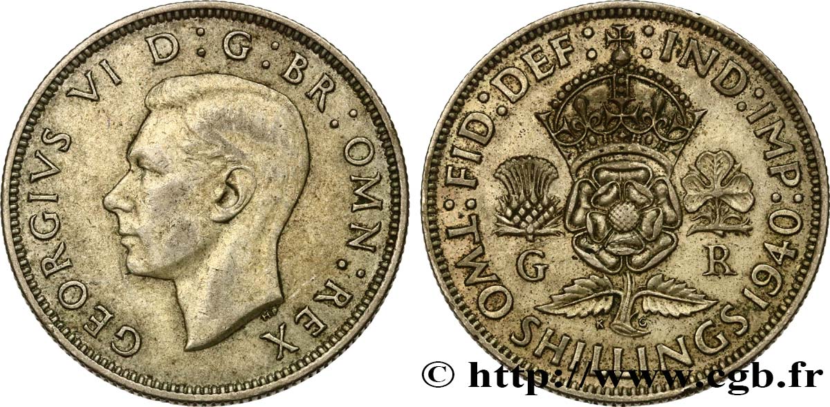 REINO UNIDO 1 Florin (2 Shillings) Georges VI 1940  MBC 