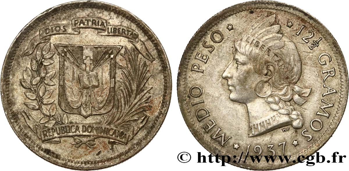 REPúBLICA DOMINICANA 1/2 Peso 1937  MBC 