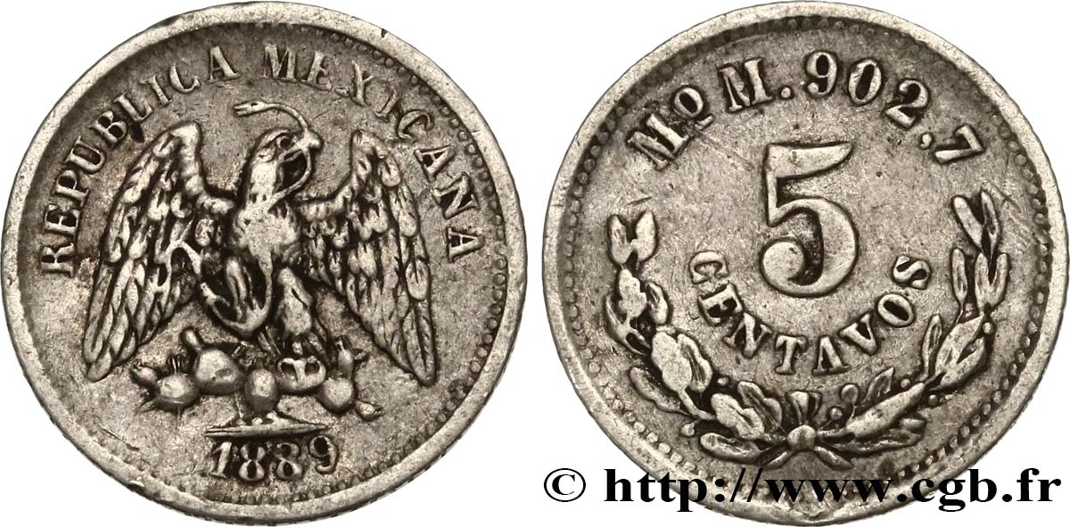 MÉXICO 5 Centavos Aigle 1889 Mexico MBC 