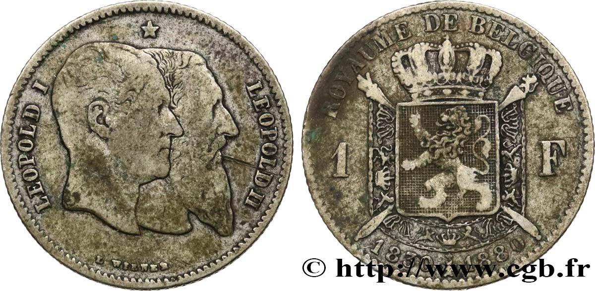 BÉLGICA 1 Franc 50e anniversaire de l’indépendance 1880  BC+ 