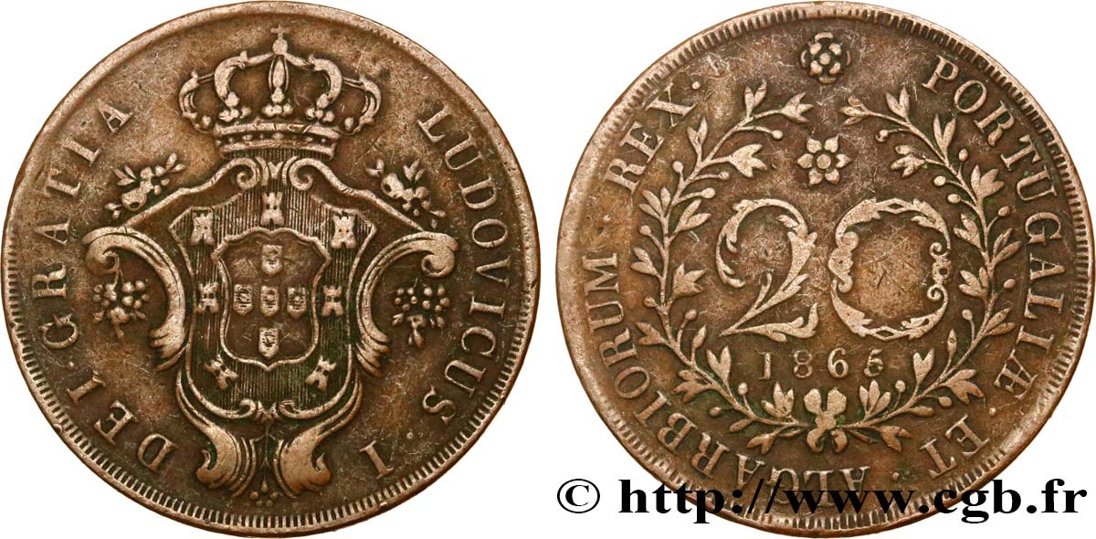 AÇORES 20 Réis Louis Ier 1865  TTB 