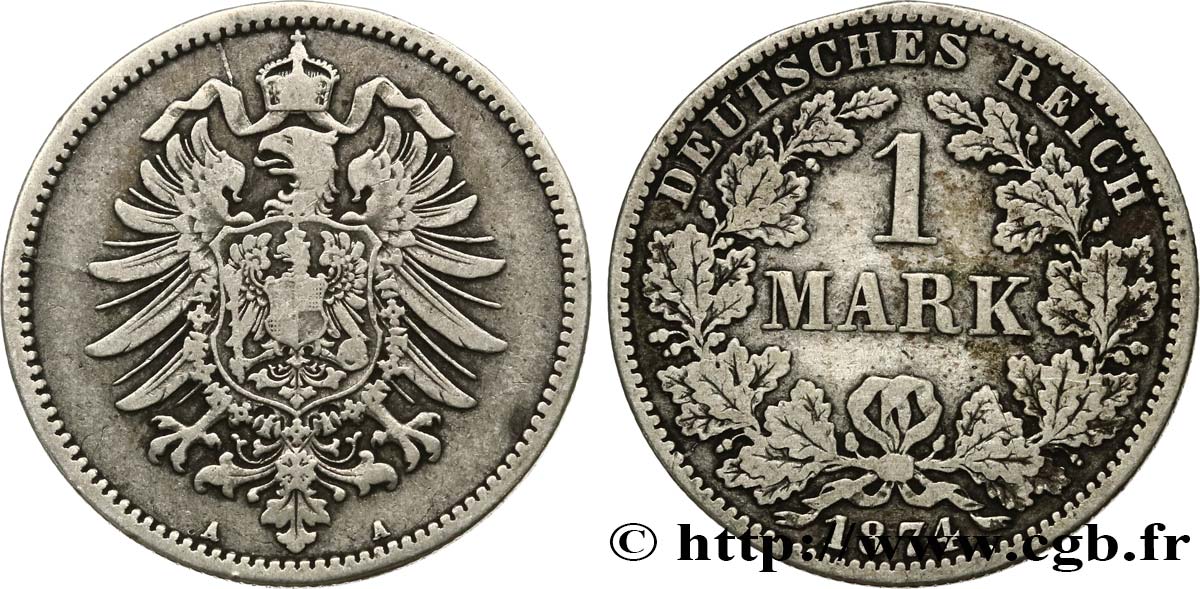 ALEMANIA 1 Mark Empire aigle impérial 1874 Berlin BC+ 
