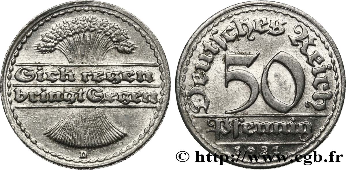 GERMANIA 50 Pfennig gerbe de blé “sich regen bringt segen“ 1921 Munich - D SPL 