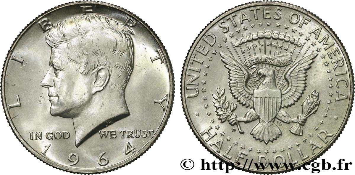 ÉTATS-UNIS D AMÉRIQUE 1/2 Dollar Kennedy 1964 Denver SPL 