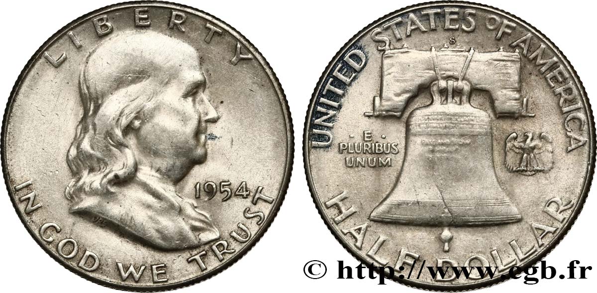 ÉTATS-UNIS D&nbsp;AMÉRIQUE 1/2 Dollar Benjamin Franklin 1954 San Francisco - S TTB 