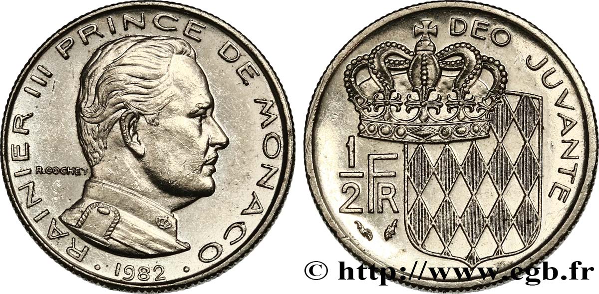 MONACO 1/2 Franc Rainier III  1982 Paris AU 