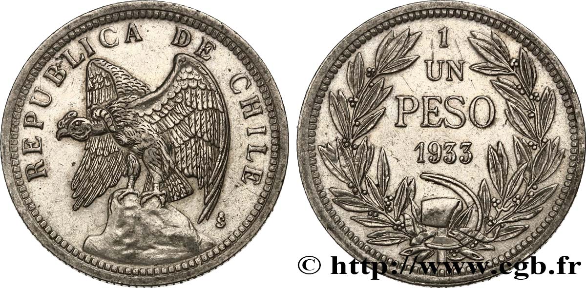 CHILE 1 Peso condor 1933 Santiago AU 
