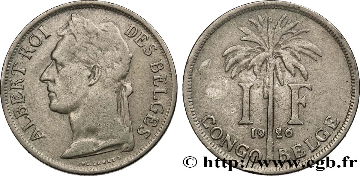 CONGO BELGE 1 Franc roi Albert légende flamande 1926  TB 