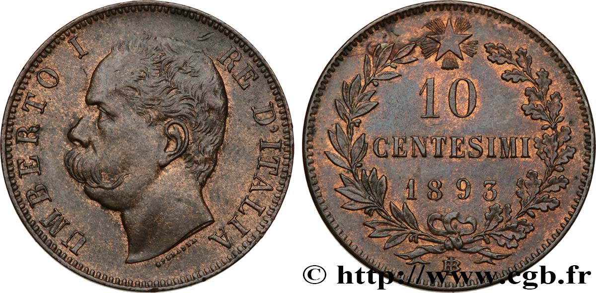 ITALIA 10 Centesimi Humbert Ier 1893 Birmingham EBC+ 