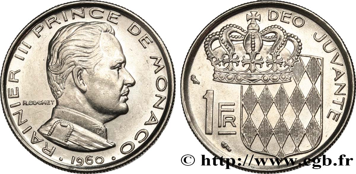 MONACO 1 Franc Rainier III 1960 Paris EBC 