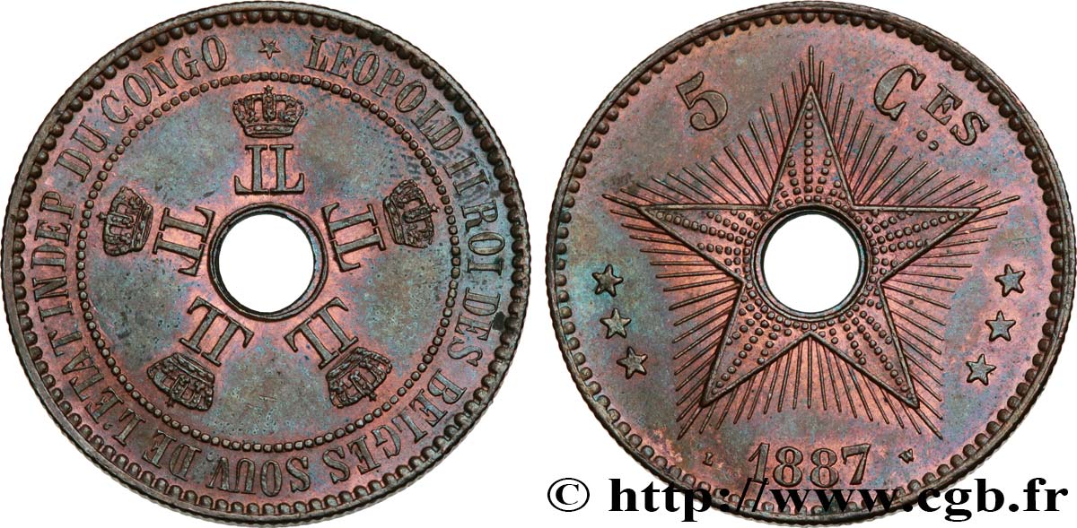 CONGO FREE STATE 5 Centimes Léopold II 1887  MS 