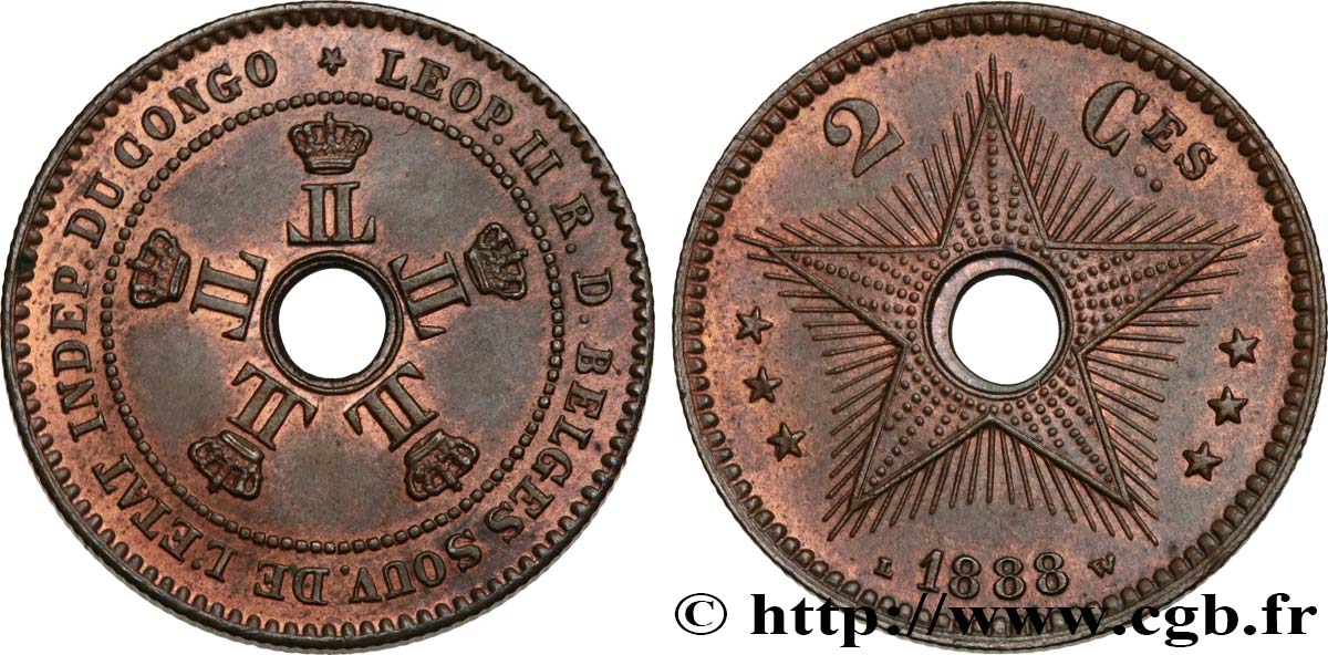 BÉLGICA - ESTADO LIBRE DEL CONGO 2 Centimes 1888  SC 