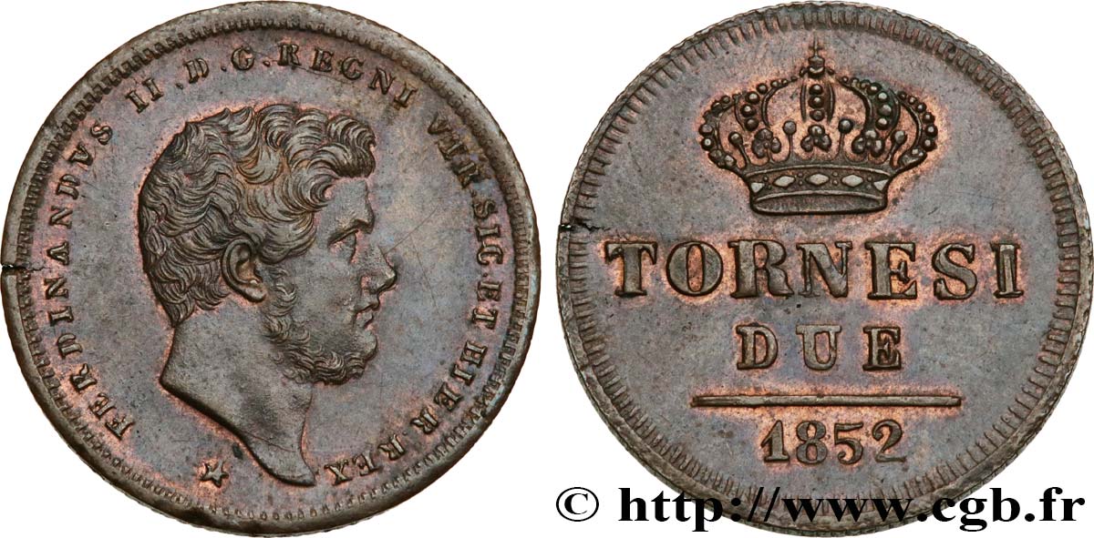 ITALIEN - KÖNIGREICH BEIDER SIZILIEN 2 Tornesi Ferdinand II 1852 Naples fST 