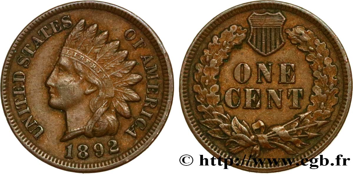 STATI UNITI D AMERICA 1 Cent tête d’indien, 3e type 1892 Philadelphie BB 