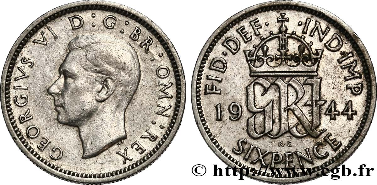 REINO UNIDO 6 Pence Georges VI 1944  MBC 